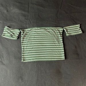 Army & White Green Striped Crop Top